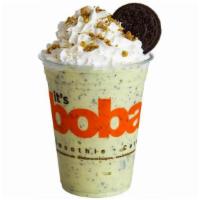 Pistachio Oreo Frappe · Roasted pistachio nuts ice blended with milk and Oreo crumbs topped with whipped cream, crus...