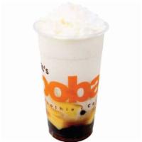 #2 Frosty Milk With Honey Boba & Pudding · A milky ice blended beverage served with boba, egg pudding, and brown sugar syrup drizzled o...