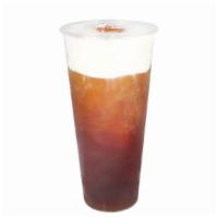 Milk Foam Black Tea · Freshly brewed black tea topped with a layer of sweet and savory whipped milk foam and a spr...
