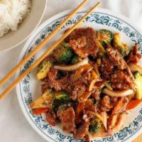 Beef With Broccoli · Comes with fried rice and egg roll.