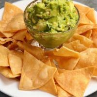 Guacamole, Chips & Salsa · avocado, red onion , jalapeno, salt, pepper, lime juice, cilantro, tortilla chips