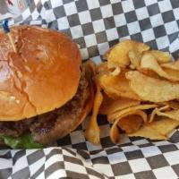 Hamburger · 1/3 lb. burger. Served with lettuce, tomato, onion, and cheese. Upgrade to a veggie patty fo...