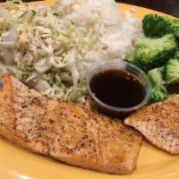 Teriyaki Salmon · Fillets of salmon grilled over an open flame. Served with our sweet, Hawaiian teriyaki sauce.