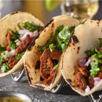 Carne Asada (Beef) Tacos · Fresh Taco made with Grilled beef steak, onions, salsa, and cilantro.
