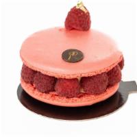 Framboisier · A raspberry big macaron filled with a vanilla bean pastry cream, a berry puree and fresh org...