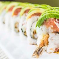 Lovely Gloria Roll · In: crab, shrimp tempura. Out: spicy tuna, avocado, spicy eel sauce.