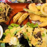 One Item Dinner Combination · Served with miso soup, salad, rice, 4pc California roll, 2pc gyoza, and your choice of entree