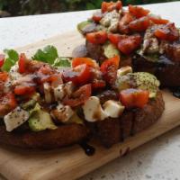 Avocado Toast · local artisan multigrain toast, drizzled with extra virgin olive oil, topped with fresh mozz...