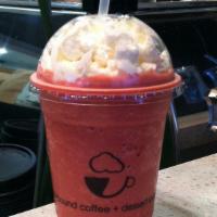 Frappe · blended iced coffee drink. choose from: dark chocolate, caramel, white chocolate, red velvet...