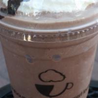 Gourmet Chocolate Frappe · we make chocolate powder from scratch for this iced blended drink. served with chocolate dri...