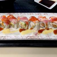 Ninja · D.F. shrimp, crab meat, avocado, topped with tuna, masago, with special sauce.

Contains raw...