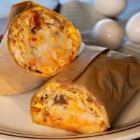 Basic Burrito (No Meat) · Prepared with 3 scrambled eggs, hash browns, cheese, and salsa.