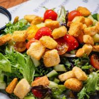 House Salad · Mixed Greens, Diced Cucumbers, Sliced Grape Tomatoes, Croutons and Choice of House Ranch or ...