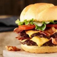 Double Bacon Smash® Burger · Double Certified Angus Beef, American cheese, applewood smoked bacon, lettuce, tomatoes, may...
