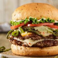 Colorado Double Smash Burger · Certified Angus Beef patties, pepperjack cheese, melted cheddar cheese, grilled chiles, lett...