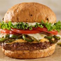 Colorado Single Burger · Certified Angus Beef, pepperjack cheese, melted cheddar, grilled chiles, lettuce, tomato, ma...