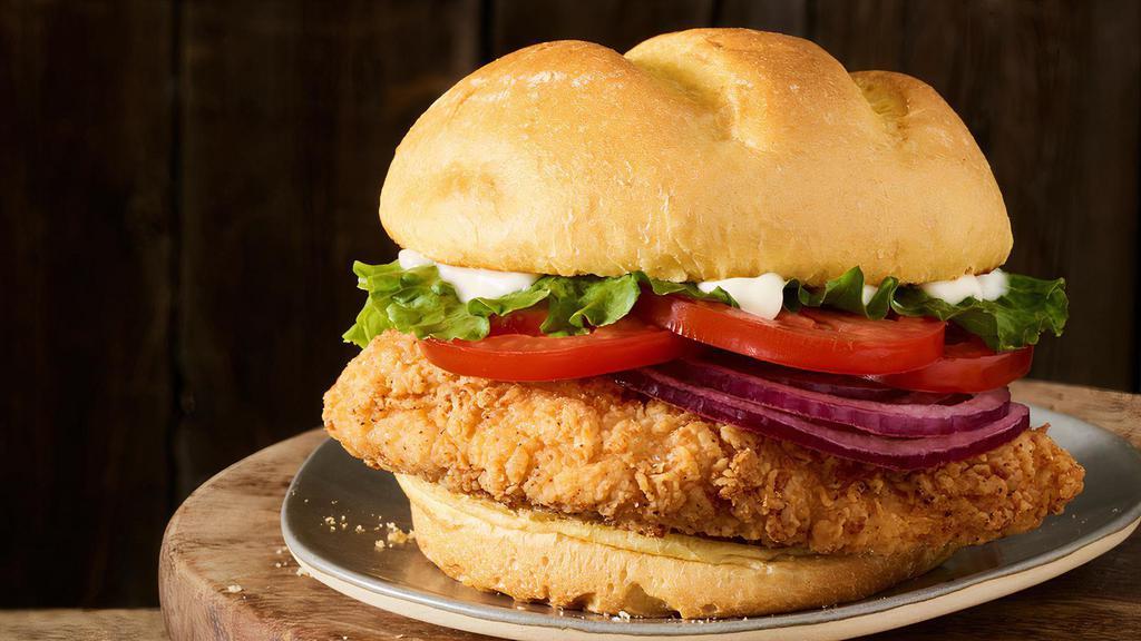 Classic Crispy Chicken Sandwich · Crispy chicken breast, lettuce, tomatoes, red onions, mayo, toasted bun