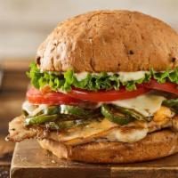 Colorado Grilled Chicken · Grilled chicken breast, pepperjack cheese, melted cheddar, grilled chiles, lettuce, tomato, ...