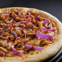 Bbq Chicken Pizza · Marinara sauce, our two cheese blend of mozzarella pizza cheeses, prontoroni's chicken, red ...