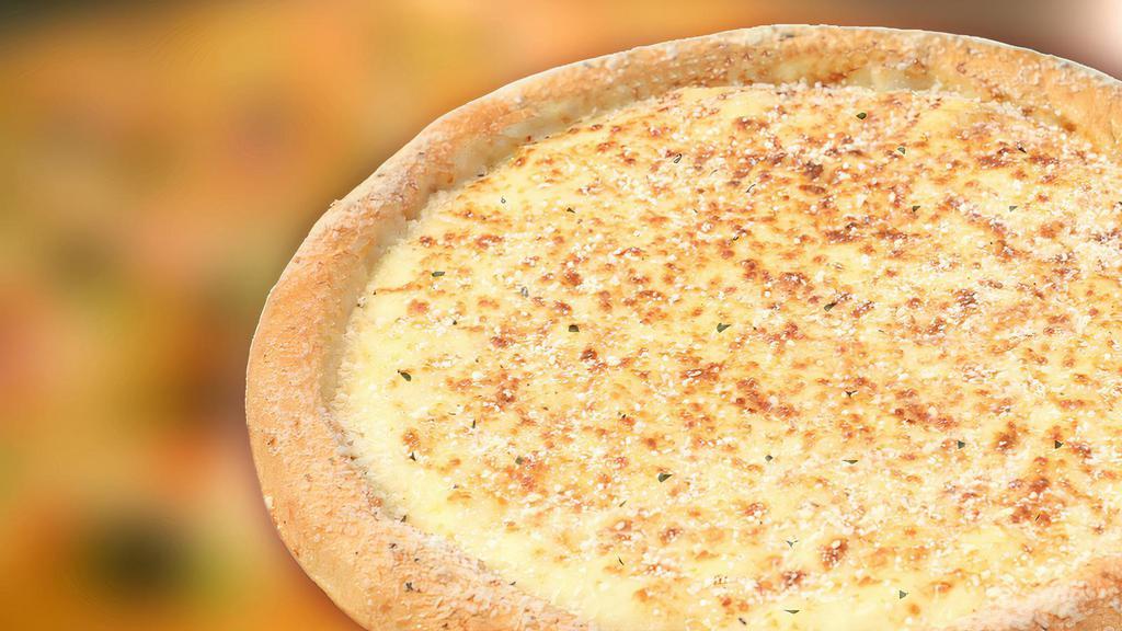 Cheese Bread · Our sauce-less pizza that has our two cheese blend of mozzarella pizza cheeses, bathed in garlic sauce and our mix of parmesan cheese and spices.