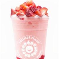 Yogo - Strawberry · Strawberry smoothie, fresh strawberries, plain yogurt, strawberry sauce.