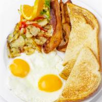 Two Egg Combo · Two farm-fresh jumbo eggs cooked your way with your choice of thick-cut bacon, turkey bacon,...