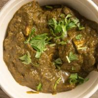 Palak Paneer · Cottage cheese cooked with a creamy spinach sauce and some mild spices.