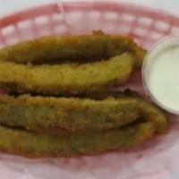 Fried Pickles · Battered and deep fried.