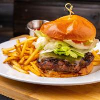 Nuno'S Burger · 1/2 lb house-blended linguiça sausage and ground beef patty, Swiss cheese, lettuce, onion ma...