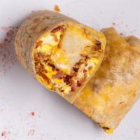 Chorizo & Eggs · Chorizo sausage, scrambled eggs and cheddar cheese wrapped in a warm homestyle tortilla