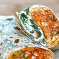 Chile Verde Burrito · Rice and beans.
