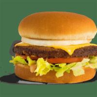 Veggie Burger · Black bean burger, cheese, full slice of onion, Thousand Isalnd, lettuce & tomato served on ...