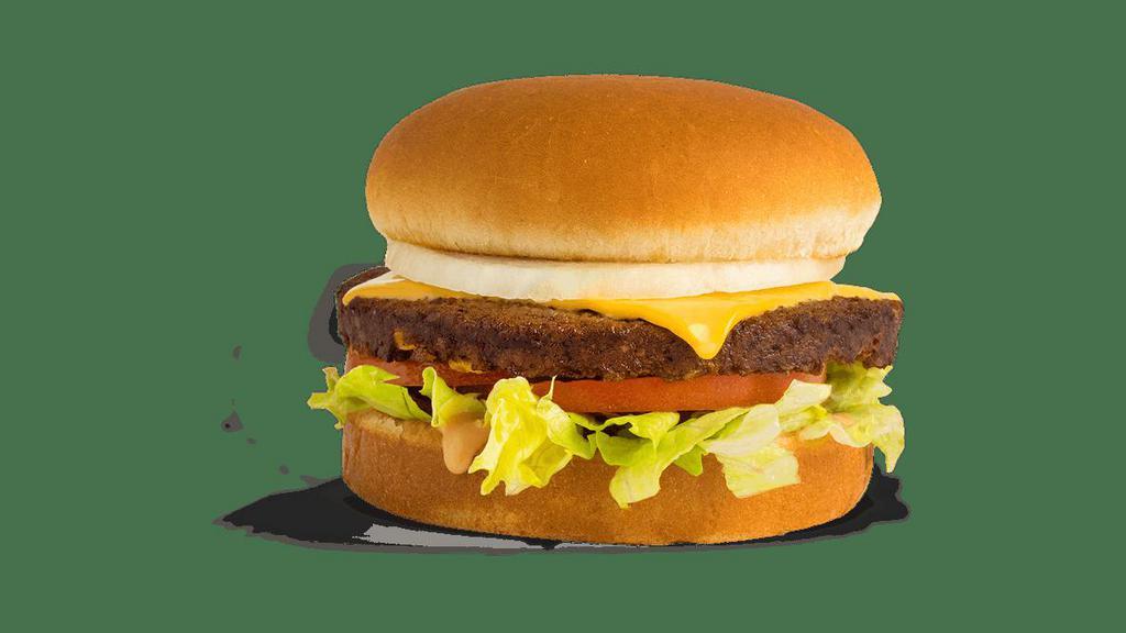 Veggie Burger · Black bean burger, cheese, full slice of onion, Thousand Isalnd, lettuce & tomato served on a toasted bun.