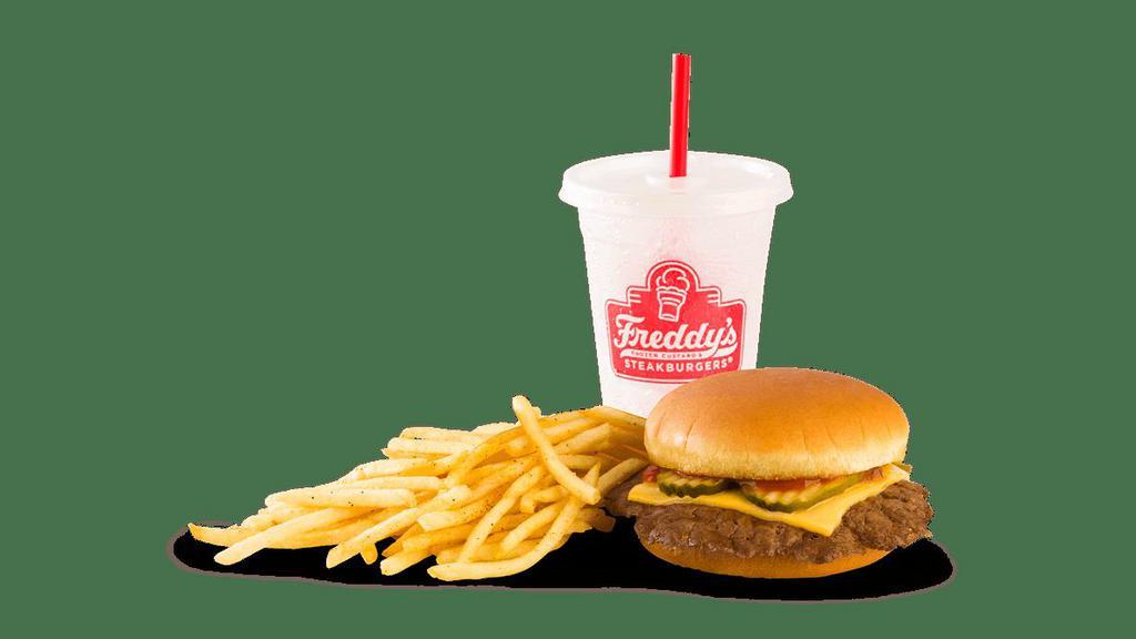 Kid'S Cheeseburger Combo · Steakburger patty, cheese, ketchup & pickle on a toasted bun. Served with your choice of Baked Lays®, Mott’s® Natural Applesauce, or other side and Milk, Water, or the drink of your choice.