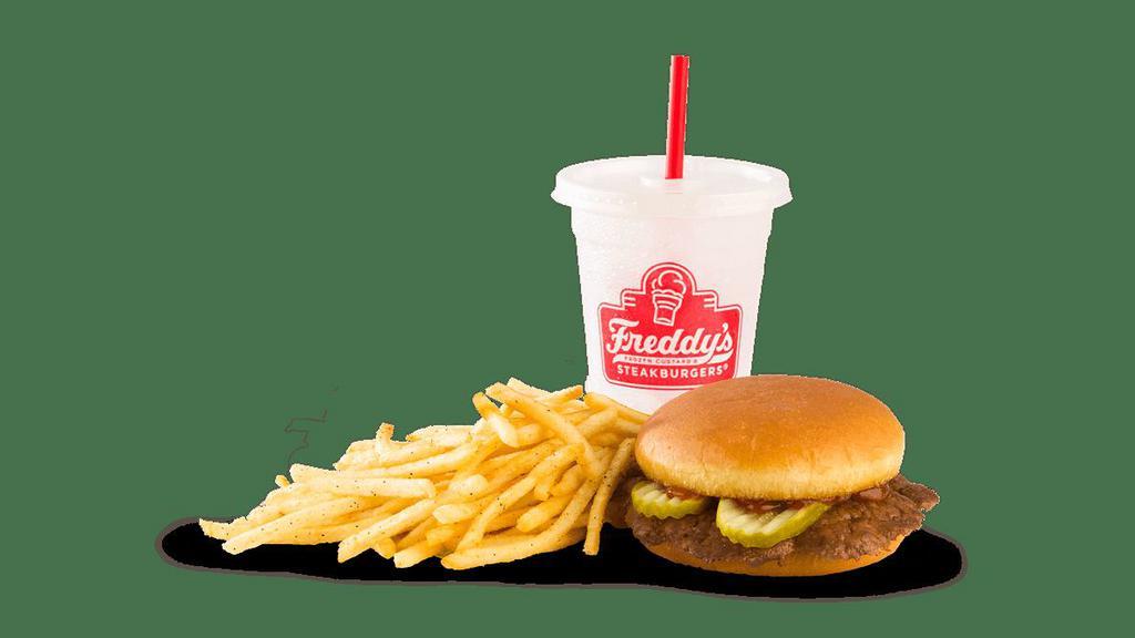 Kid'S Burger Combo · Steakburger patty, ketchup & pickle on a toasted bun. Served with your choice of Baked Lays®, Mott’s® Natural Applesauce, or other side and Milk, Water, or the drink of your choice.