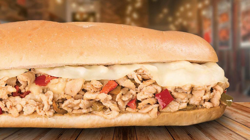 Chicken Cheese Steak · When you're craving a cheese steak but want something clucking delicious, go for our Chicken Cheese Steak made with premium chicken, grilled mushrooms, onions and provolone cheese.