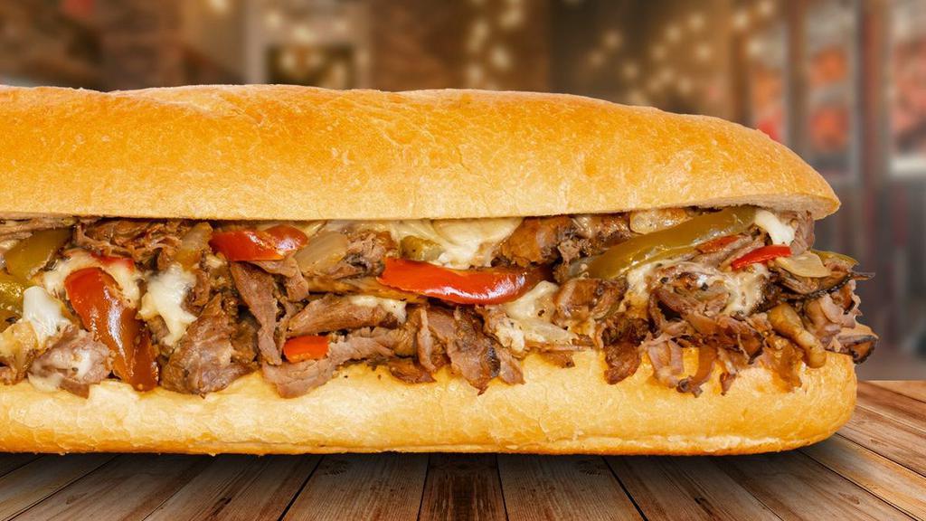 Wagyu Cheese Steak · How do you top our Classic Cheese Steak? By preparing it with ultra-premium American Wagyu beef from Snake River Farms. Prepared with mushrooms, onions, and white American cheese.
