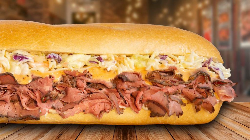 Wagyu Slaw Be Jo · An extraordinary sub layered with ultra-premium American Wagyu beef, cole slaw, provolone cheese, Russian dressing, and mayo.