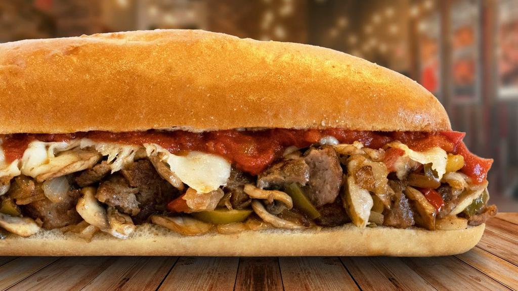 Italian Sausage · If you're thinking about trying our Italian Sausage, do it! We take Italian Sausage and grill it with mushrooms, sweet peppers, onions, melty provolone cheese and top it with marinara.