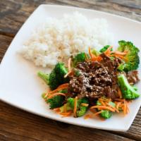 Beef Brocoli · Beef marinated in our teriyaki sauce, grilled to perfection and served with fresh carrots an...