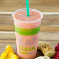 Fab & Fruity · Mango, strawberry, banana, coconut water, agave. 268 calories.