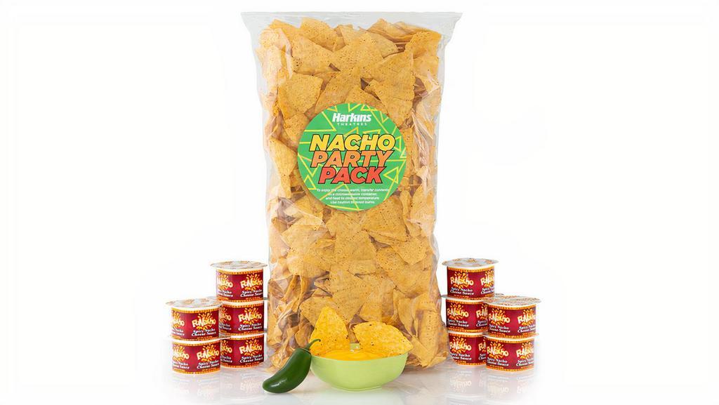 Nacho Party Pack · Spice up your order with the Nacho Party Pack. Includes a 2 lb. bag of tortilla chips, 10 cups of nacho cheese and 8 oz. of jalapenos.