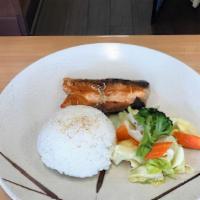 Teriyaki Salmon Plate · salmon veggie rice with teriyaki