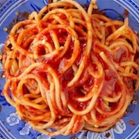 Spaghetti Arrabiata · Homemade spaghetti in a spicy tomato sauce.