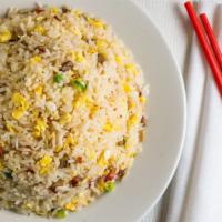 Lesser Bbq Pork Fried Rice · House special BBQ pork, green onion with long grain rice.