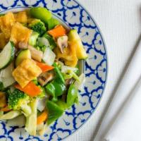 Garden Vegetables And Tofu · fresh vegetables with fried tofu