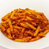 Penne Bolognese · Penne pasta and hearty meat and tomato sauce.