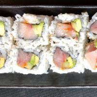 Spicy Yellowtail Roll · Chopped yellowtail mix with spicy sauce avocado, and cucumber.