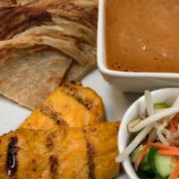 Roti Bread Combo · Served with two pieces of chicken satay, cucumber salad & peanut sauce dipping.