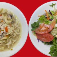 Soup & Salad · Bowl of Today's Soup & Small Garden Salad with Crackers or Garlic Toast
